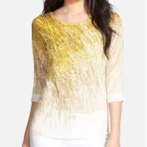 Nic+Zoe Printed Linen Blend Scoop Neck 3/4 Sleeve Top - Medium